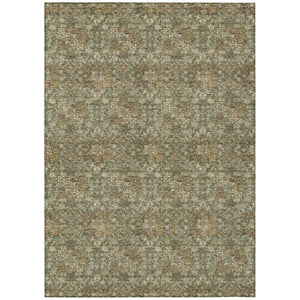 HomeRoots 5x8 Olive Damask Polyester Area Rug Stain Resistant for Indoor Outdoor Use 741286
