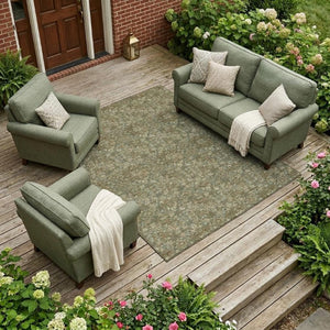 8x10 Olive Damask Polyester Area Rug Stain Resistant Indoor Outdoor Patio