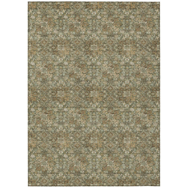 HomeRoots 9 X 12 Olive Damask Polyester Area Rug Stain Resistant Indoor Outdoor Patio 741289