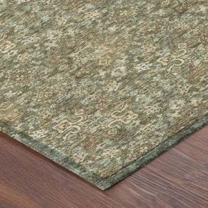 9 X 12 Olive Damask Polyester Area Rug Stain Resistant Indoor Outdoor Patio