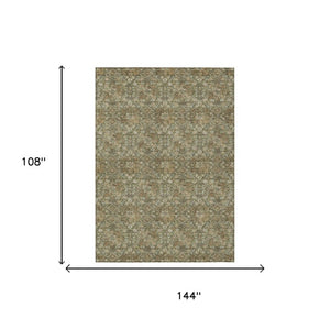 9 X 12 Olive Damask Polyester Area Rug Stain Resistant Indoor Outdoor Patio