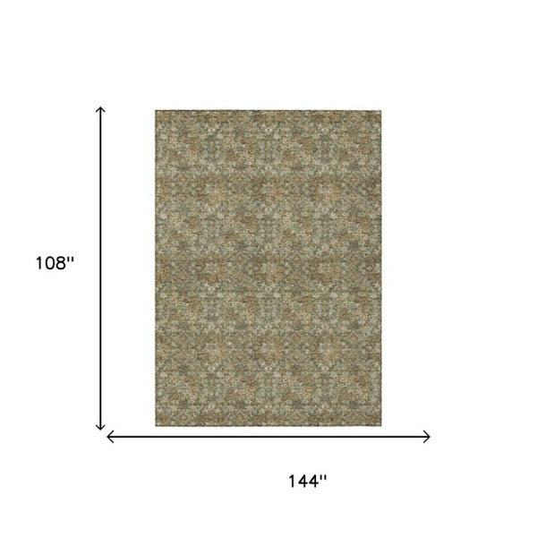 9 X 12 Olive Damask Polyester Area Rug Stain Resistant Indoor Outdoor Patio