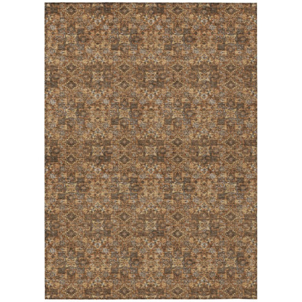 HomeRoots 5x8 Damask Polyester Area Rug Washable Stain Resistant for Patio or Living Room 741292