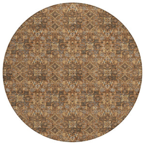 HomeRoots 8 Foot Round Damask Polyester Rug Washable Stain Resistant Patio or Family Room 741293