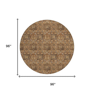 8 Foot Round Damask Polyester Rug Washable Stain Resistant Patio or Family Room