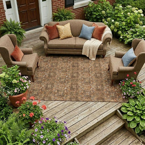 10 X 14 Damask Polyester Area Rug Washable Indoor Outdoor Stain Resistant Patio