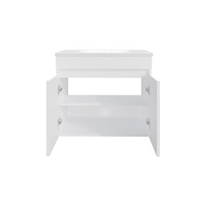 English Elm Bathroom Sleek Single-Door Vanity with Integrated Sink — Modern Minimalist Engineered Wood Storage, Durable & Eco-Friendly White 28.74 L x 23.23 W x 12.99 H B097P296872