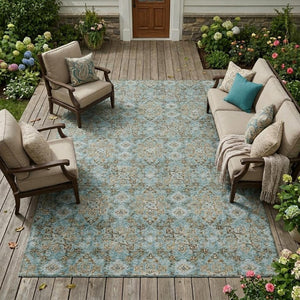 8 X 10 Damask Polyester Area Rug Washable Stain Resistant for Patio or Living Room