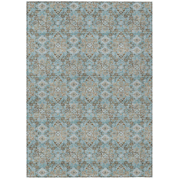 HomeRoots 8 X 10 Damask Polyester Area Rug Washable Stain Resistant for Patio or Living Room 741300