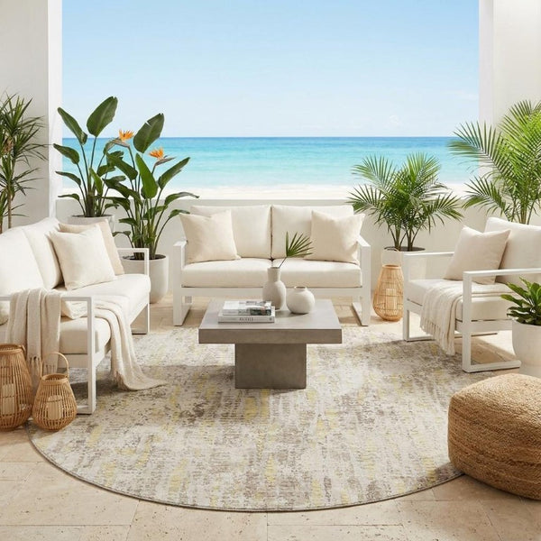 8 Foot Round Abstract Polyester Rug Stain Resistant for Patio or Family Room
