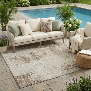 5x8 Abstract Beige Brown Polyester Area Rug Washable for Indoor Outdoor Use