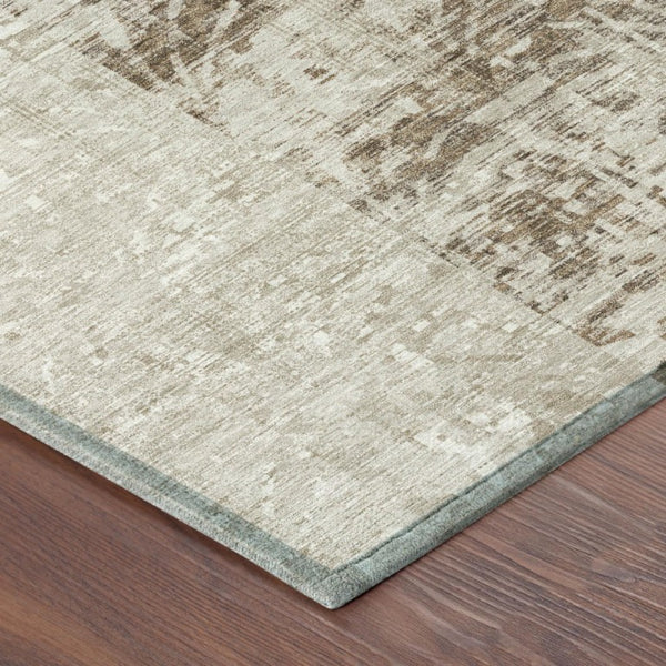 5x8 Abstract Beige Brown Polyester Area Rug Washable for Indoor Outdoor Use