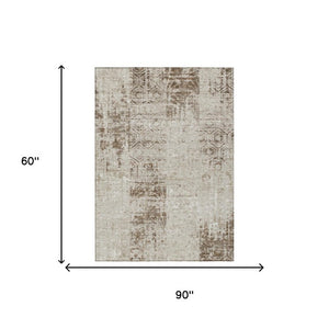 5x8 Abstract Beige Brown Polyester Area Rug Washable for Indoor Outdoor Use