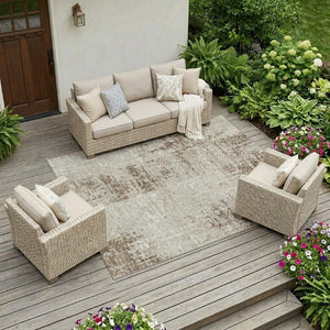 10 X 14 Abstract Beige Brown Polyester Area Rug Stain Resistant Indoor Outdoor