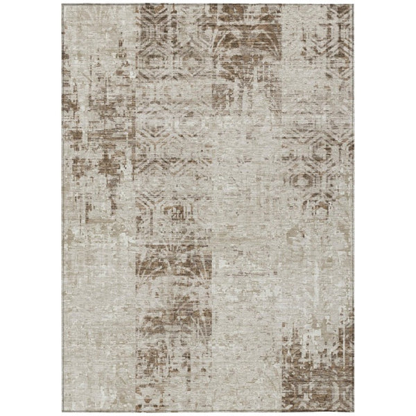 HomeRoots 10 X 14 Abstract Beige Brown Polyester Area Rug Stain Resistant Indoor Outdoor 741314