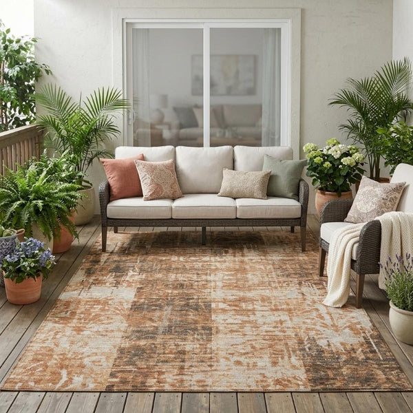 5 X 8 Abstract Copper Orange Polyester Area Rug Washable for Patio and Living Room