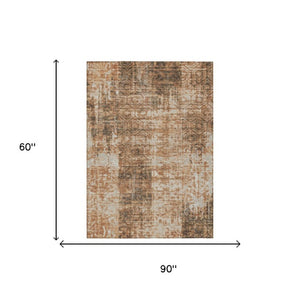 5 X 8 Abstract Copper Orange Polyester Area Rug Washable for Patio and Living Room