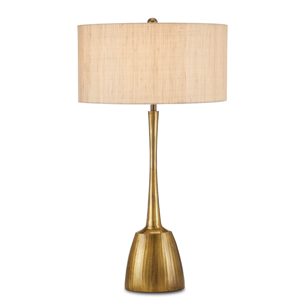 Cheenee Antique Brass Table Lamp – Modern Brutalist Design with Textured Linen Shade, 33.5” Height