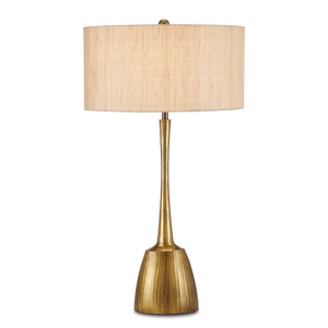 Cheenee Antique Brass Table Lamp – Modern Brutalist Design with Textured Linen Shade, 33.5” Height