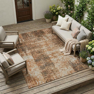10 X 14 Abstract Copper Orange Polyester Area Rug Washable for Patio or Living Room