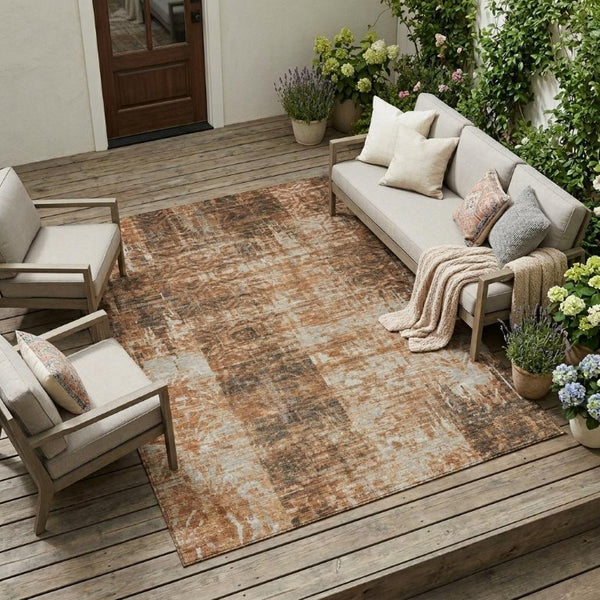 10 X 14 Abstract Copper Orange Polyester Area Rug Washable for Patio or Living Room