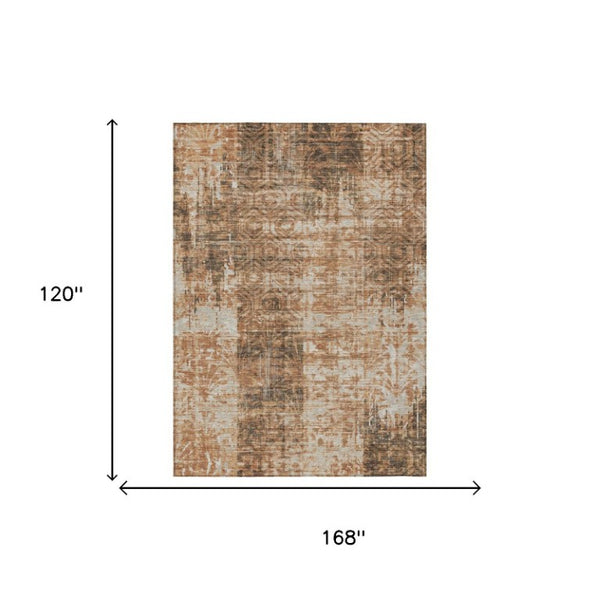 10 X 14 Abstract Copper Orange Polyester Area Rug Washable for Patio or Living Room