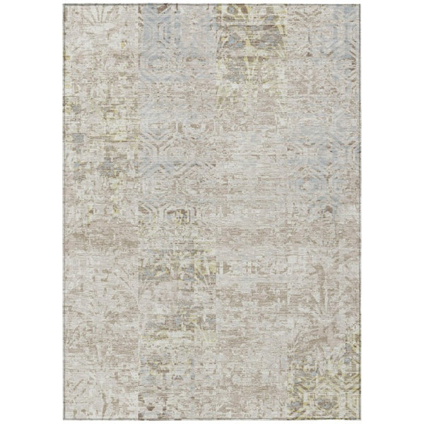 HomeRoots 9x12 Ivory Silver Abstract Polyester Area Rug for Indoor Outdoor Living Spaces 741337
