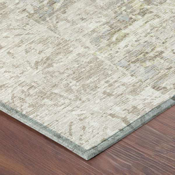 9x12 Ivory Silver Abstract Polyester Area Rug for Indoor Outdoor Living Spaces
