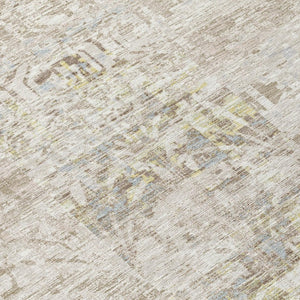 9x12 Ivory Silver Abstract Polyester Area Rug for Indoor Outdoor Living Spaces