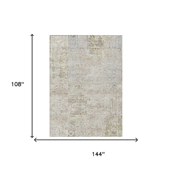 9x12 Ivory Silver Abstract Polyester Area Rug for Indoor Outdoor Living Spaces