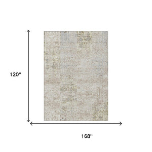 10 X 14 Abstract Ivory Silver Polyester Area Rug Washable for Indoor Outdoor Use