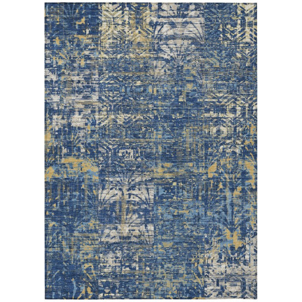 HomeRoots 5x8 Navy Abstract Polyester Area Rug Stain Resistant Washable Indoor Outdoor 741340