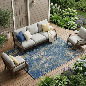8 X 10 Abstract Navy Polyester Area Rug Washable Stain Resistant Indoor Outdoor Use