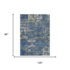 8 X 10 Abstract Navy Polyester Area Rug Washable Stain Resistant Indoor Outdoor Use