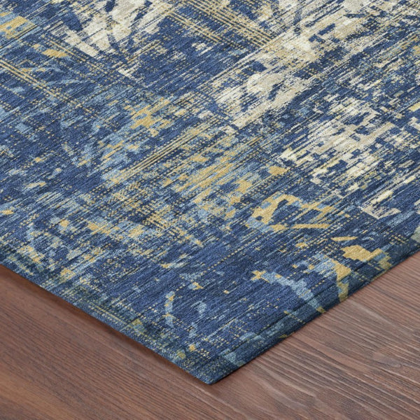 9x12 Abstract Indoor Outdoor Area Rug Washable Polyester Stain Resistant Navy