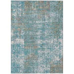 HomeRoots 10 X 14 Abstract Teal Pewter Polyester Washable Rug for Indoor Outdoor Spaces 741362