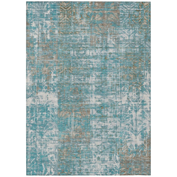 HomeRoots 10 X 14 Abstract Teal Pewter Polyester Washable Rug for Indoor Outdoor Spaces 741362