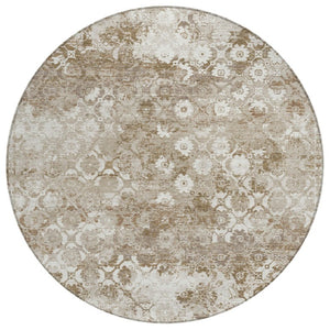 HomeRoots 8 Ft Round Medallion Floral Polyester Area Rug Washable Stain Resistant Indoor Outdoor 741365