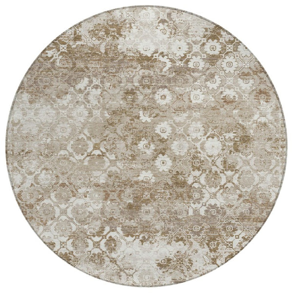 HomeRoots 8 Ft Round Medallion Floral Polyester Area Rug Washable Stain Resistant Indoor Outdoor 741365
