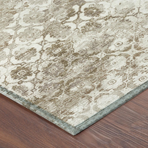 8 Ft Round Medallion Floral Polyester Area Rug Washable Stain Resistant Indoor Outdoor