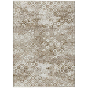 HomeRoots 8x10 Beige Brown Floral Medallion Polyester Indoor Outdoor Washable Area Rug 741366