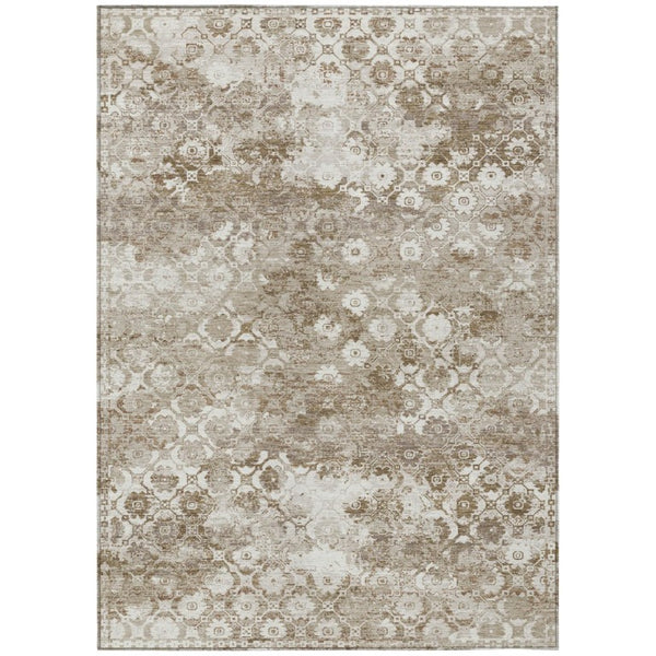 HomeRoots 8x10 Beige Brown Floral Medallion Polyester Indoor Outdoor Washable Area Rug 741366