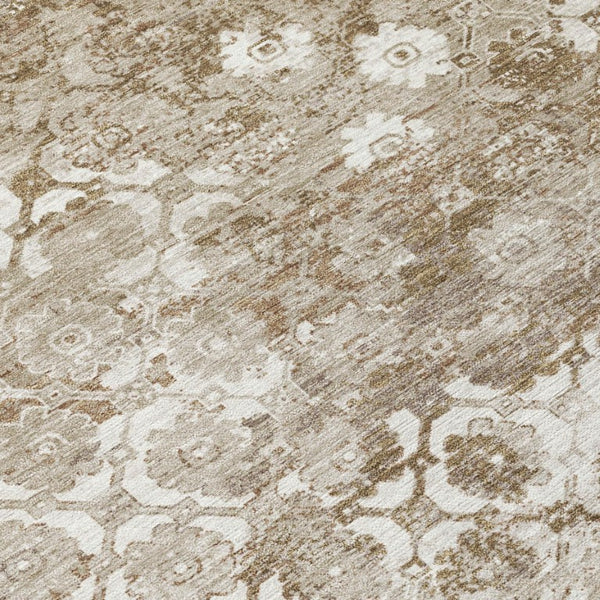 8x10 Beige Brown Floral Medallion Polyester Indoor Outdoor Washable Area Rug