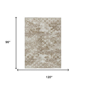 8x10 Beige Brown Floral Medallion Polyester Indoor Outdoor Washable Area Rug