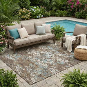 5 X 8 Floral Medallion Indoor Outdoor Rug Washable Polyester Pet Friendly Decor