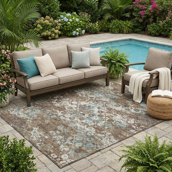 5 X 8 Floral Medallion Indoor Outdoor Rug Washable Polyester Pet Friendly Decor