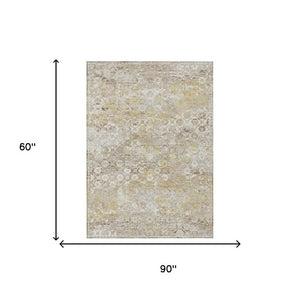 5x8 Ivory Silver Floral Medallion Polyester Area Rug Washable for Patio or Living Room