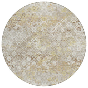 HomeRoots 8 Ft Round Ivory Silver Medallion Polyester Rug Washable for Patio or Family Room 741377