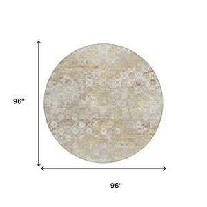 8 Ft Round Ivory Silver Medallion Polyester Rug Washable for Patio or Family Room