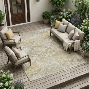 8x10 Ivory Silver Floral Medallion Polyester Area Rug Washable for Patio or Living Room